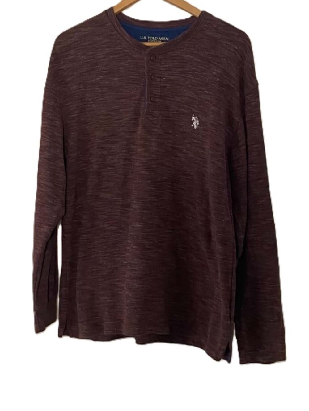 U.S. Polo Assn Men's XXL Brown Textured Knit Long Sleeve 3 Button Henley Shirt